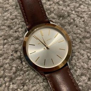 Michael Kors Slim Runway Silver Dial Brown Leather Strap Watch